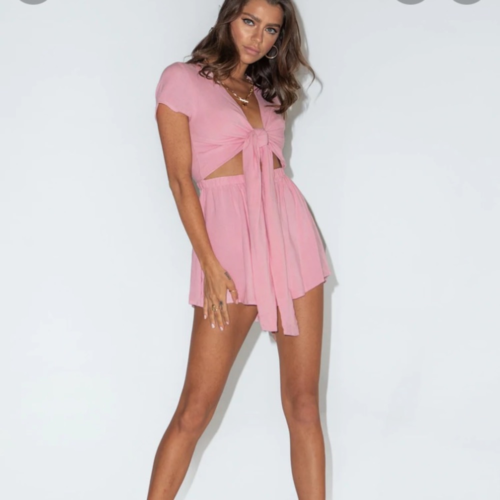 Pink Princess Polly Ragnar Tie Front Romper - Picture 2 of 2